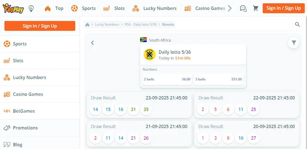 YesPlay daily lotto Screenshot