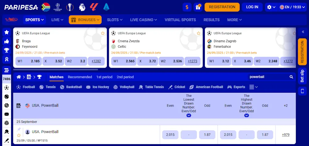 Paripesa lottery powerball Screenshot