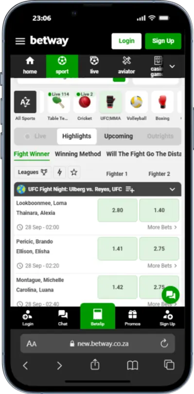 Betway mma Screenshot