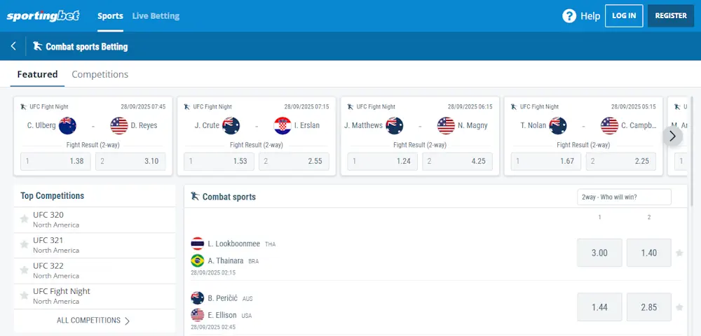 Sportingbet mma Screenshot
