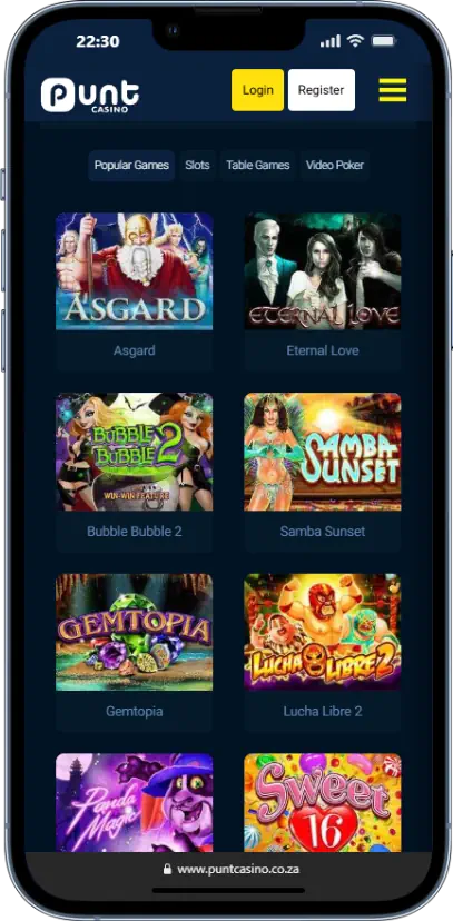 Punt Casino Mobile View Screenshot