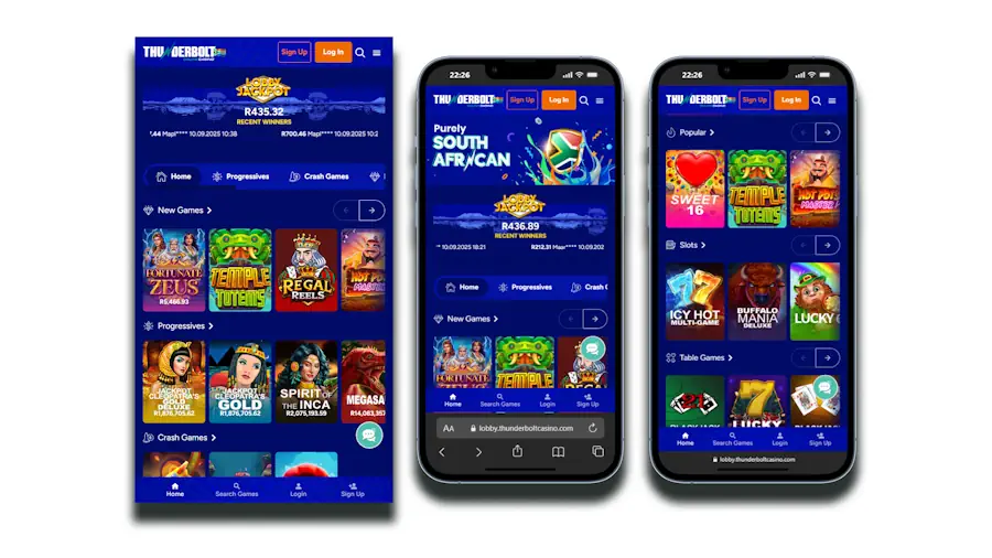 Thunderbolt Casino Mobile View Screenshot