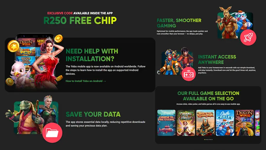 Yebo Casino Mobile View Screenshot