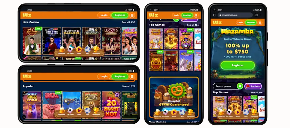 Wazamba Mobile View Banner