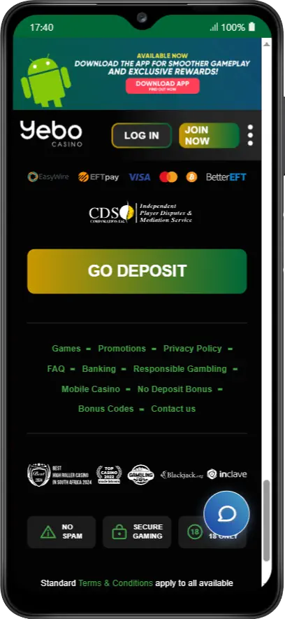 Yebo mobile windows Banking Screenshot