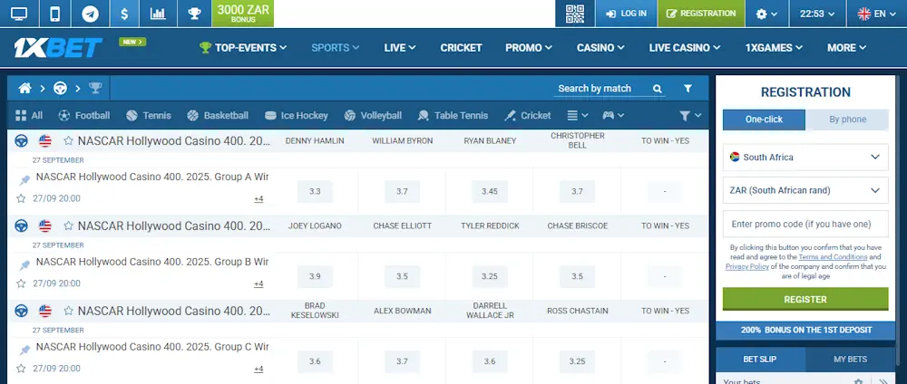 1xBet motorsport Screenshot