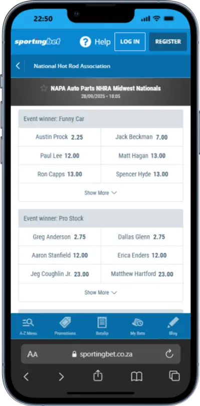 Sportingbet motorsport Event Screenshot