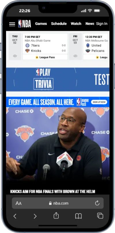 NBA Website Mobile Screenshot