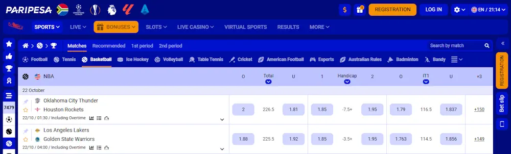Paripesa nba Screenshot