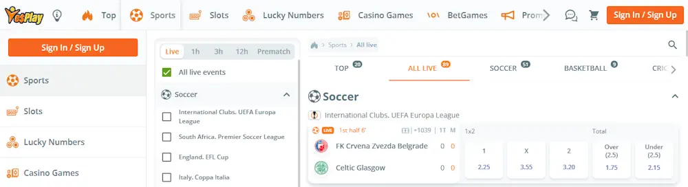 YesPlay Sport Screenshot