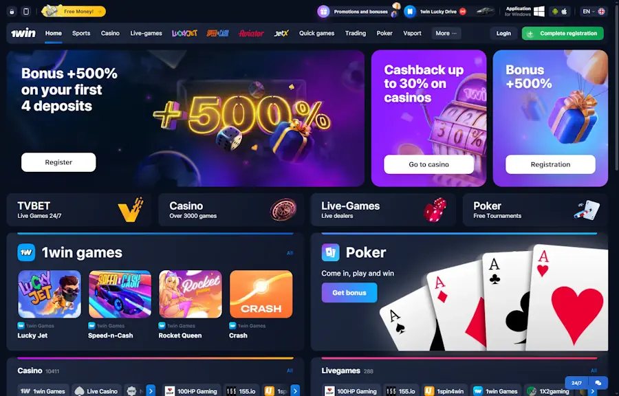 1win Homepage Screenshot