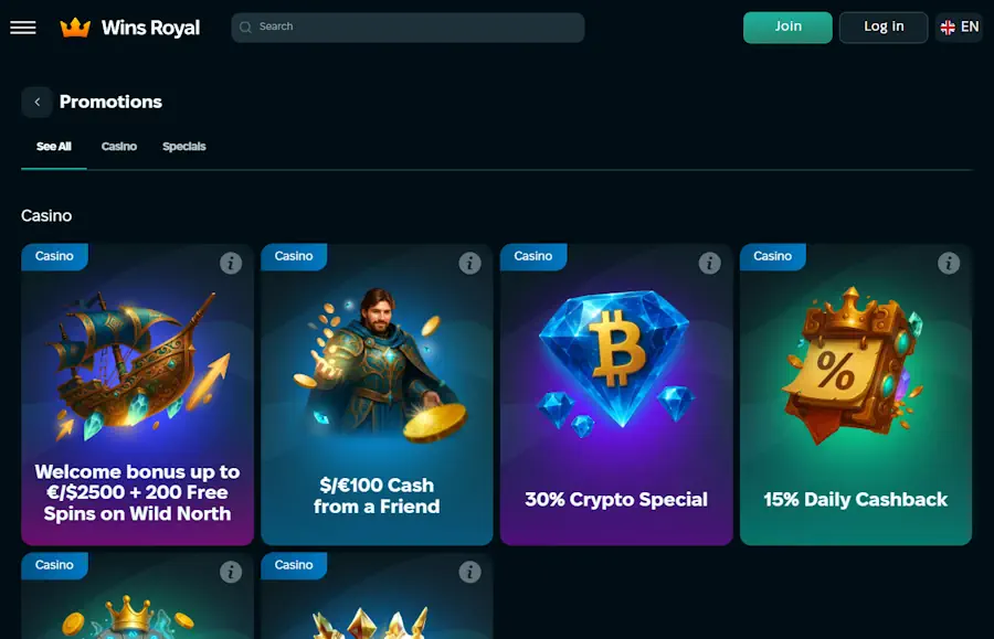 WinsRoyal Homepage Screenshot