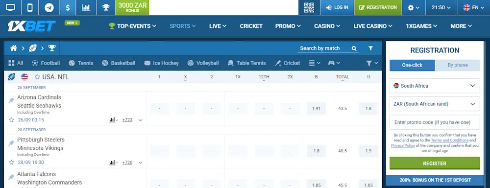 1xBet nfl Screenshot