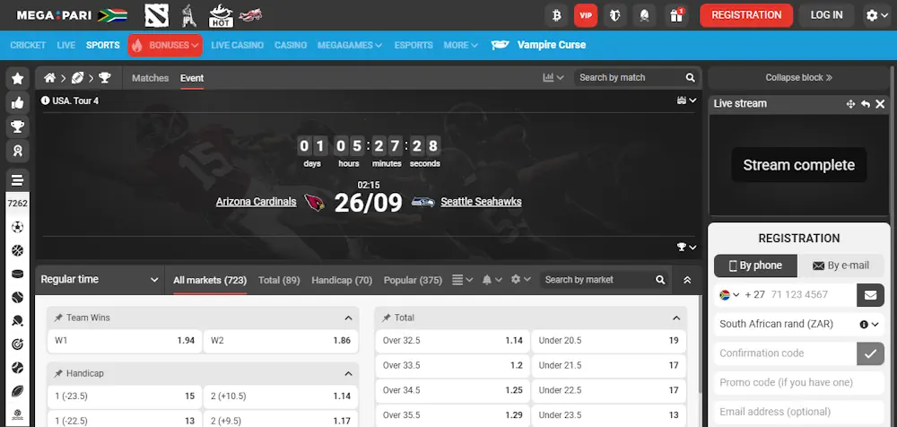 Megapari nfl match Screenshot