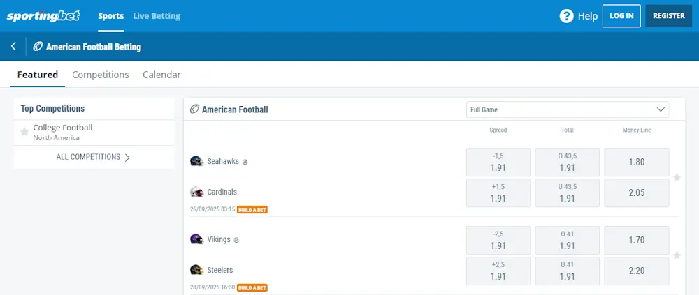 Sportingbet nfl Screenshot