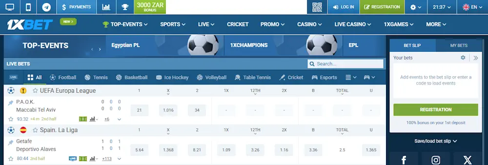 1xBet online betting Screenshot