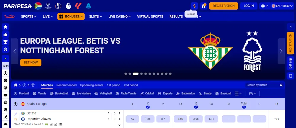 Paripesa online betting Screenshot