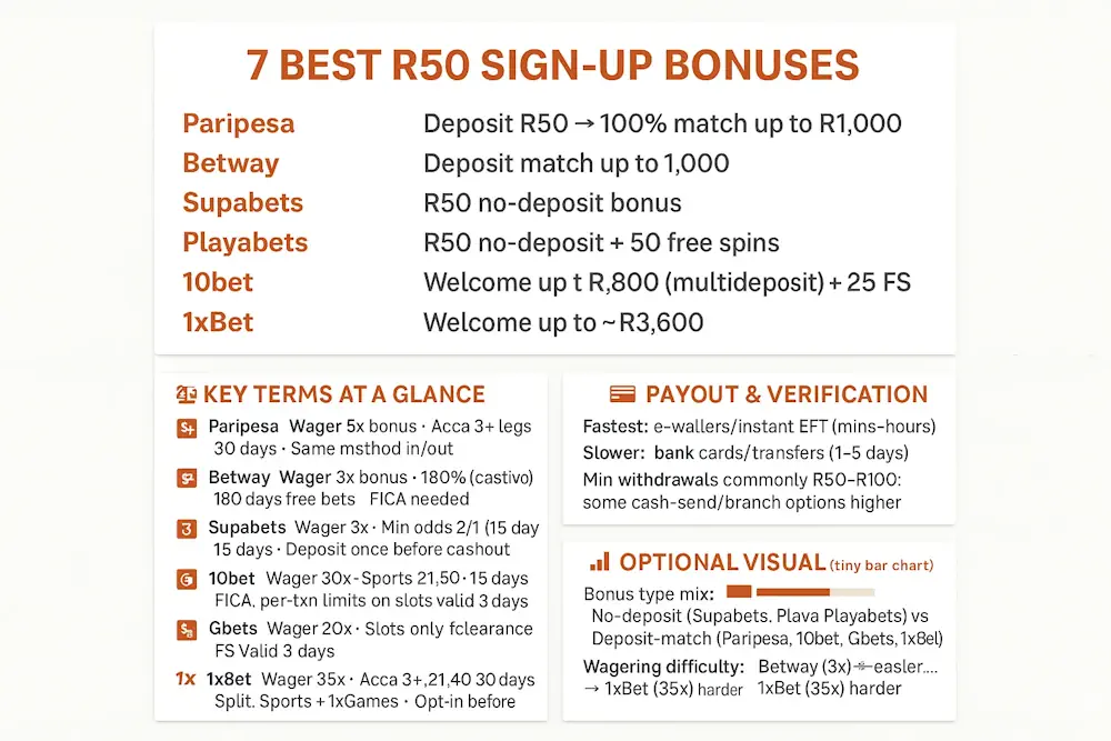 Best R50 Sign Up Bonus Offers in South Africa Infographic
