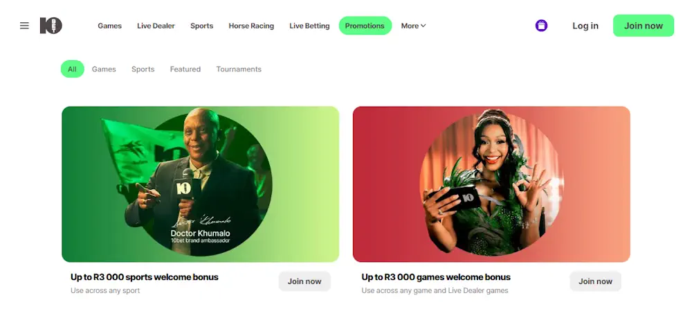 10bet Promotions Screenshot