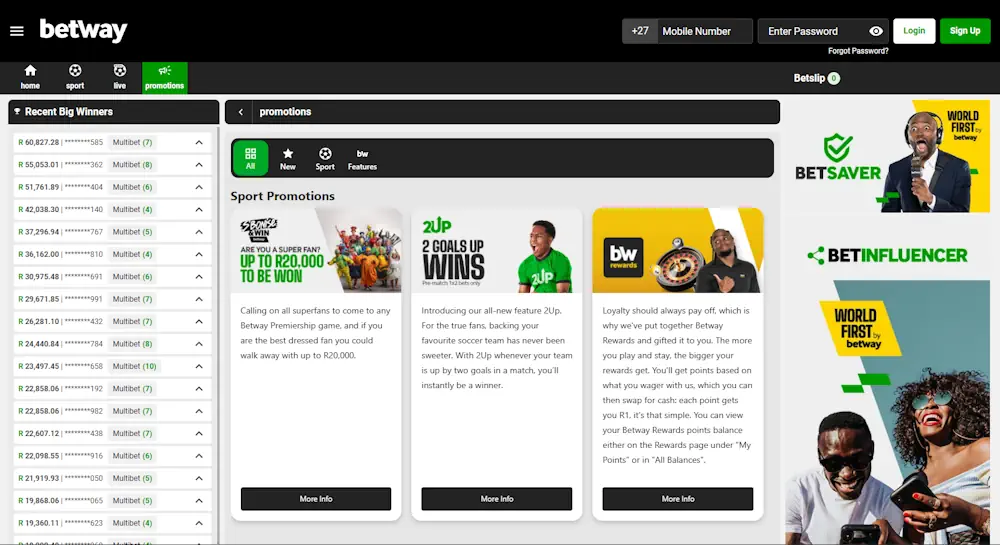 Betway Promotions Screenshot