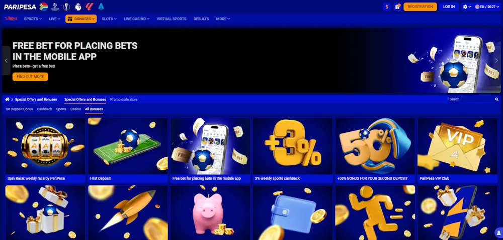 Paripesa Bonuses Screenshot