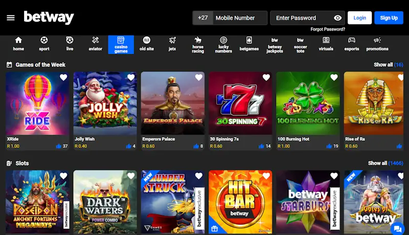 Betway Casino Games Screenshot