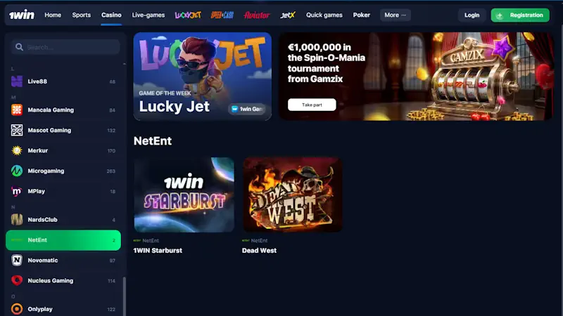 1win netent games Screenshot