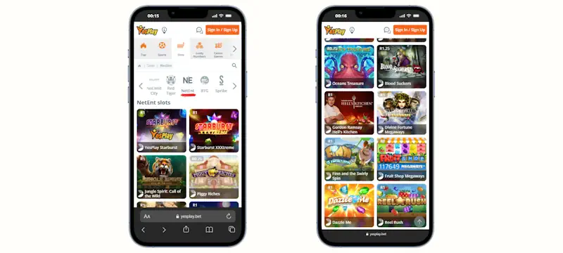 YesPlay netent Games Mobile Screenshot