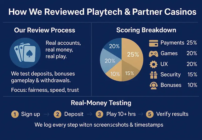 How We Reviewed Playtech & Partner Casinos Infographic