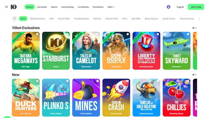 10Bet Casino Games Screenshot