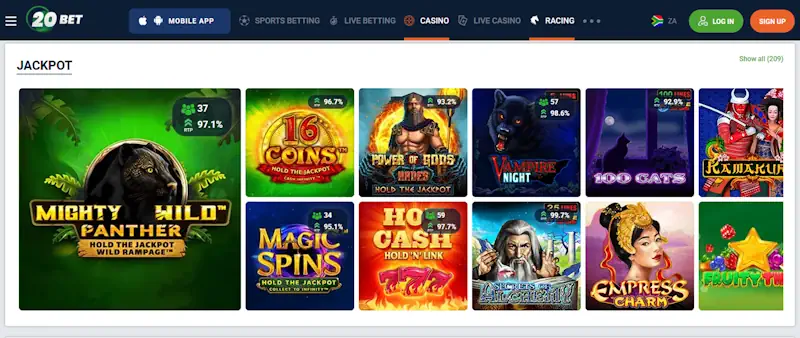 20bet Jackpot Games Screenshot