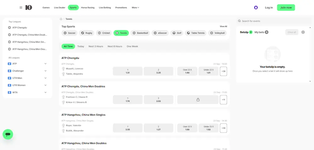 10bet Tennis Screenshot