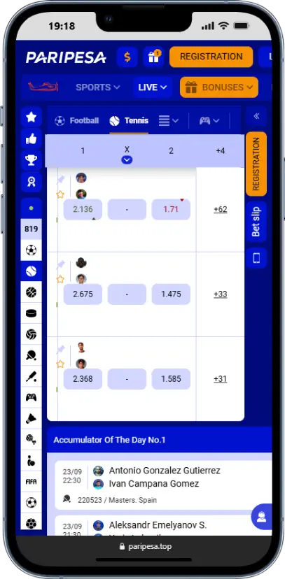 Paripesa tennis Screenshot