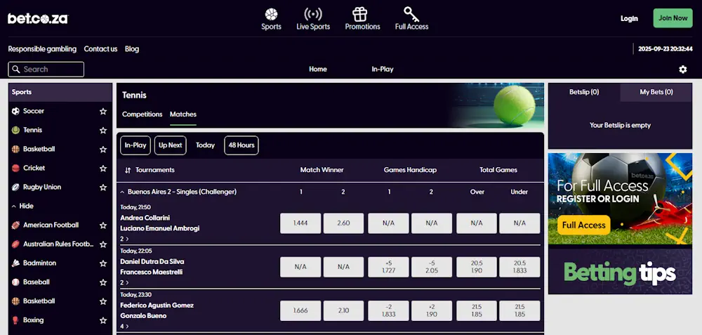 Betcoza tennis Screenshot