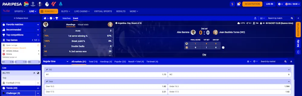 Paripesa tennis Screenshot