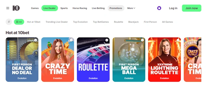 10Bet vip Casino Screenshot