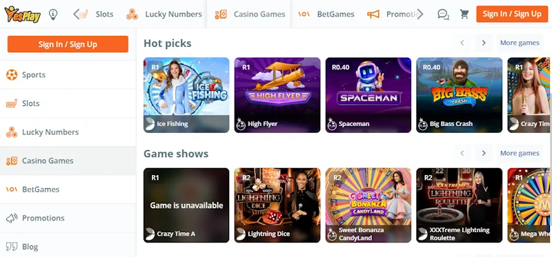 YesPlay vip Casino Screenshot