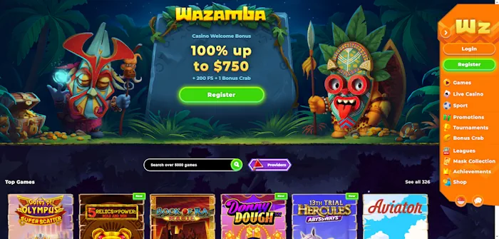 Wazamba Homepage Screenshot