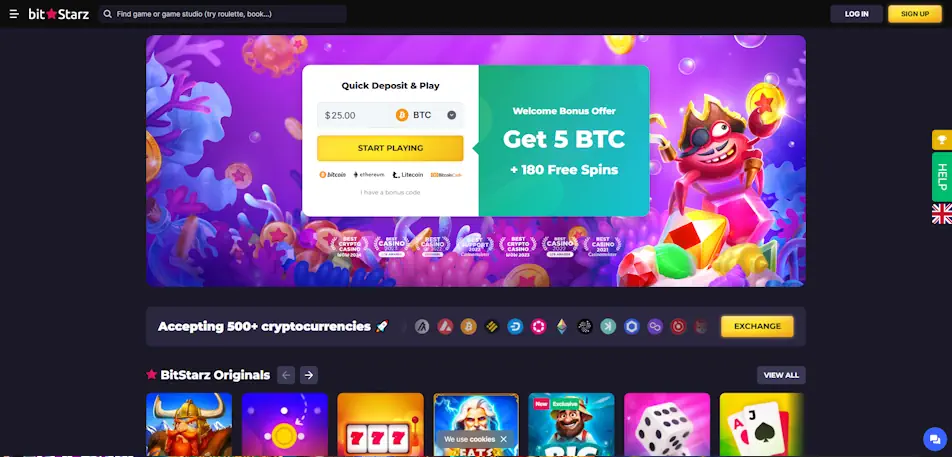 ﻿BitStarz Casino Bitcoin deposit and home page Screenshot