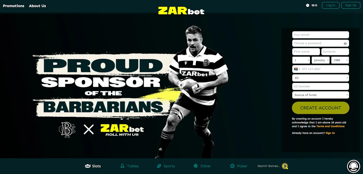 ZARbet Casino Screenshot
