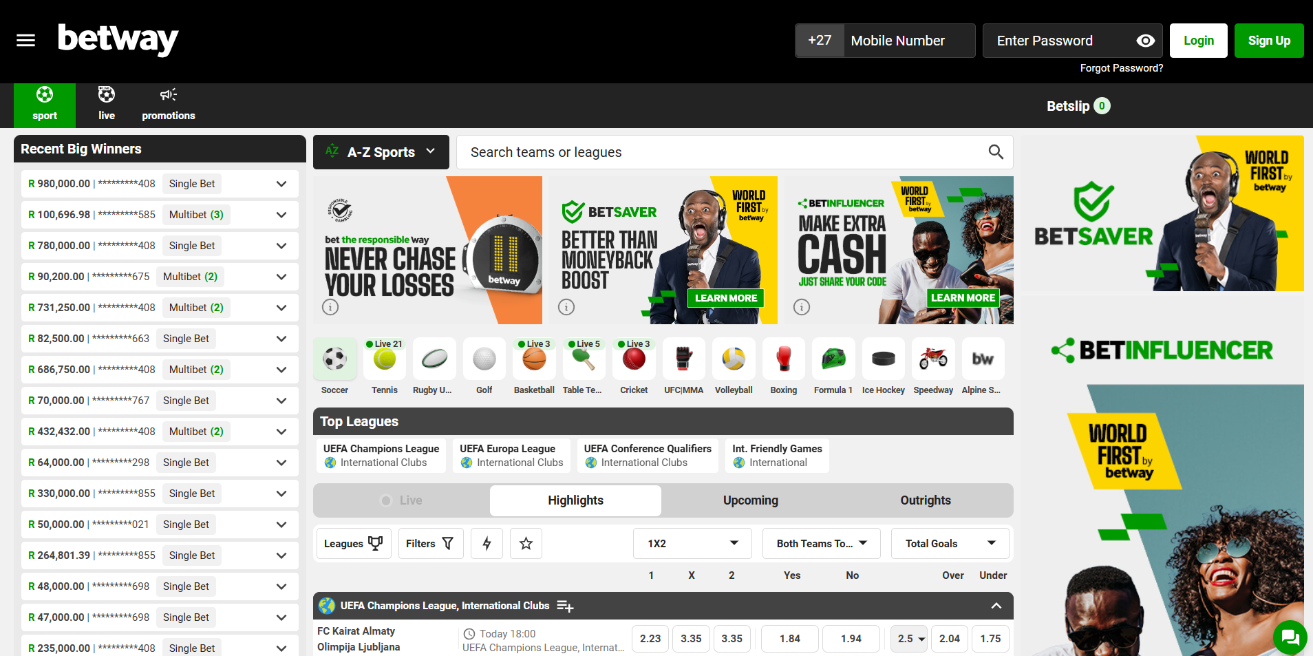 Betway Home Page