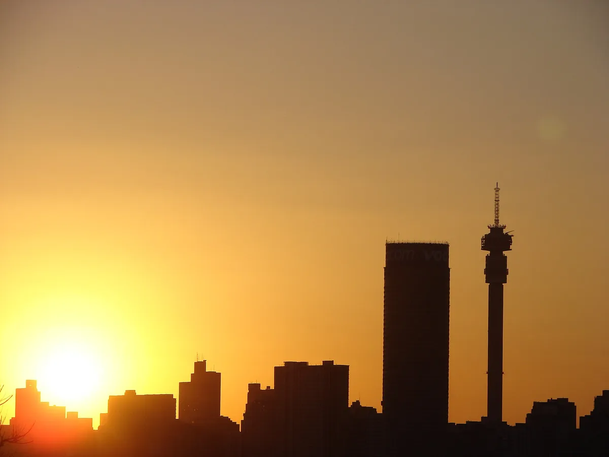 Johannesburg skyline and Hillbrow Tower at sunset